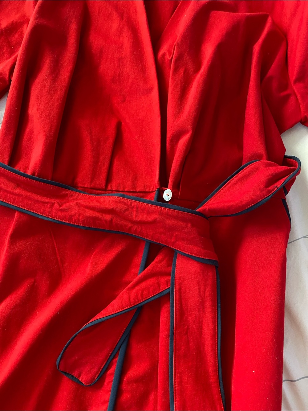 Women's Red Wrap Trench Coat with Contrast Edge and Tie Belt - Picture 3 of 12